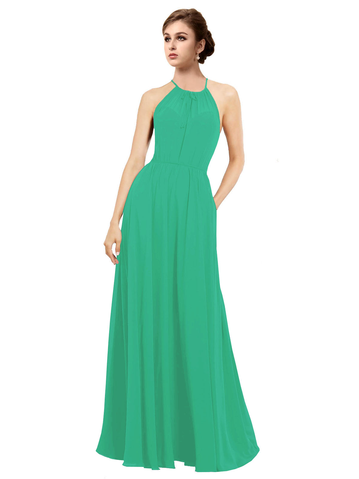 Emerald Green A-Line Halter Sleeveless Long Bridesmaid Dress Taylor