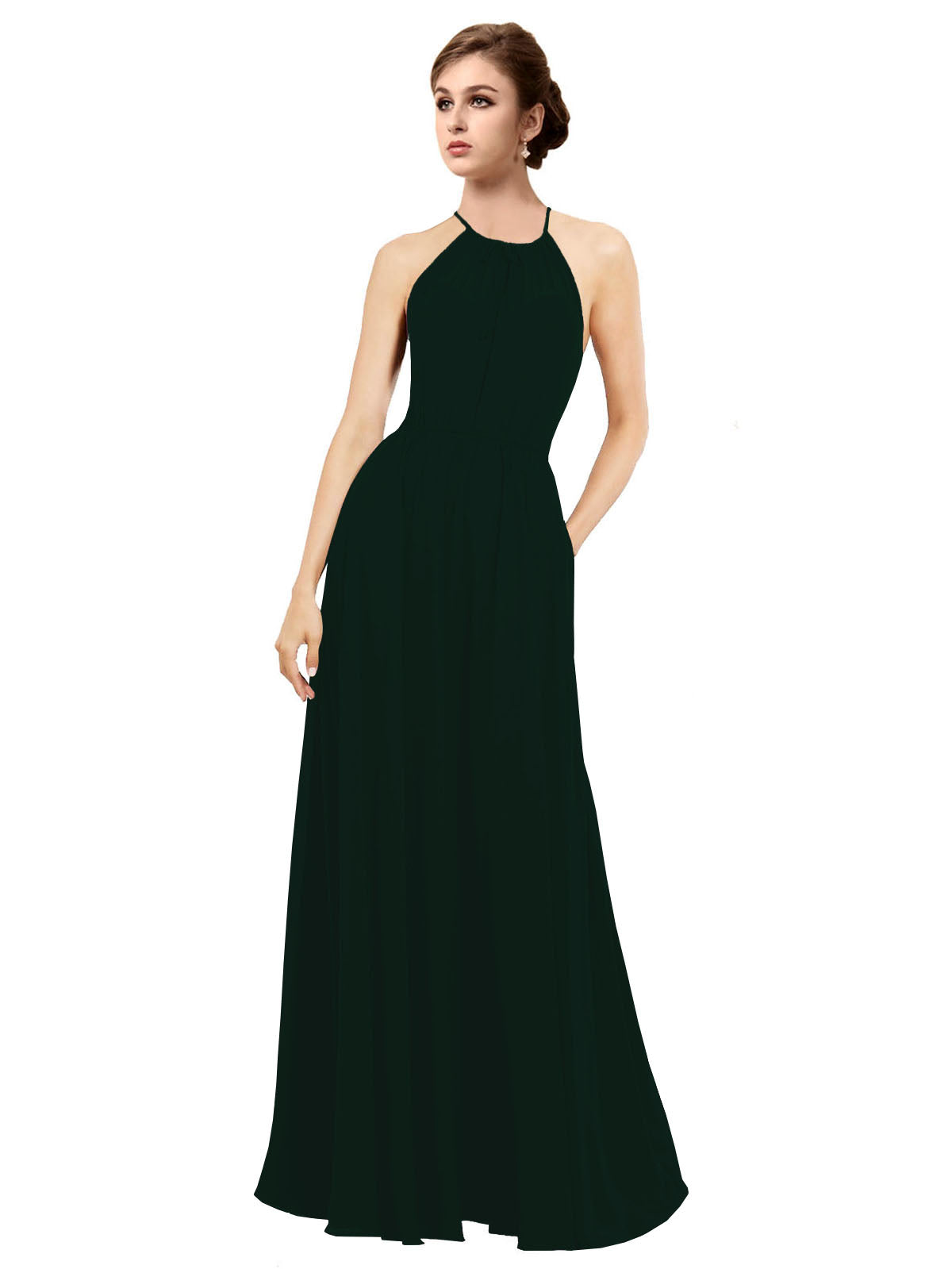 Ever Green A-Line Halter Sleeveless Long Bridesmaid Dress Taylor