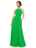 Green A-Line Halter Sleeveless Long Bridesmaid Dress Taylor