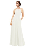 Ivory A-Line Halter Sleeveless Long Bridesmaid Dress Taylor