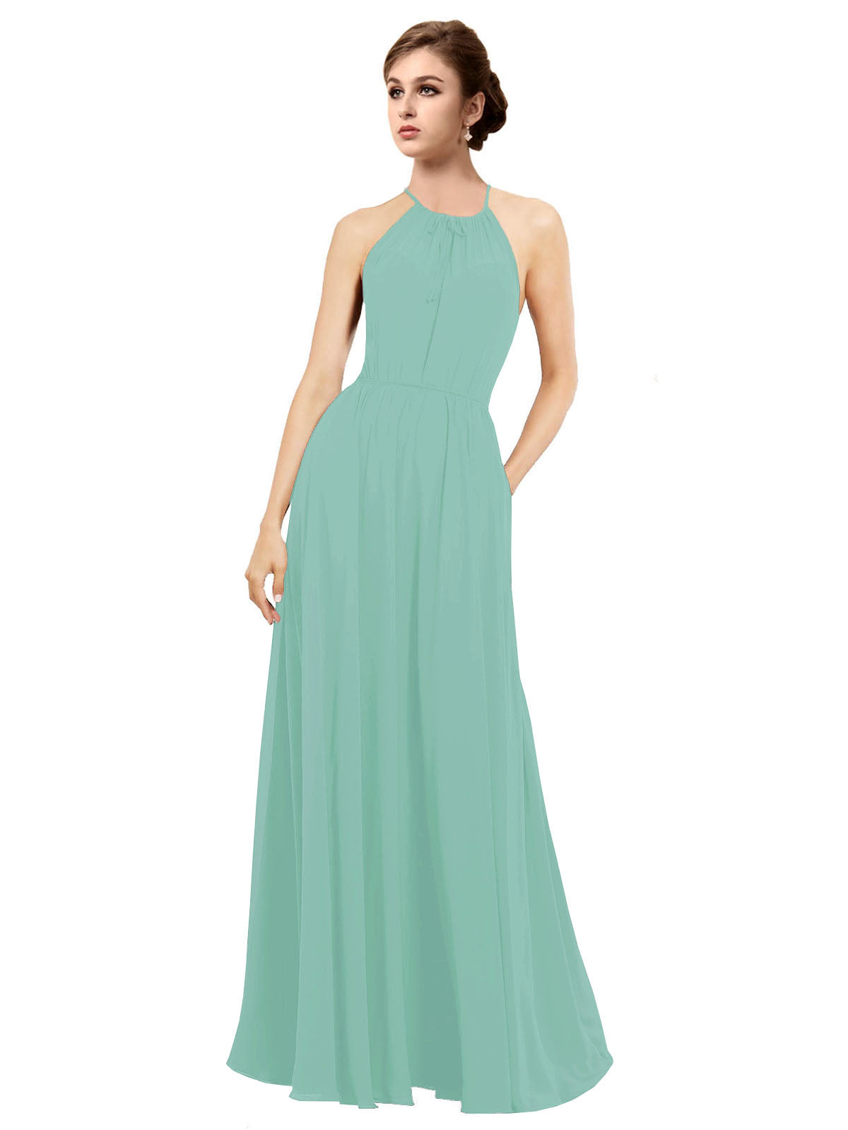 Jade A-Line Halter Sleeveless Long Bridesmaid Dress Taylor
