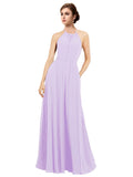 Lilac A-Line Halter Sleeveless Long Bridesmaid Dress Taylor