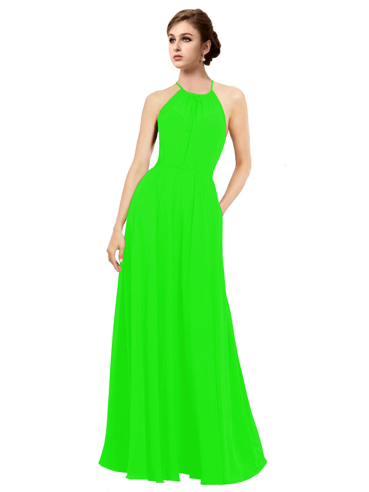 Lime Green A-Line Halter Sleeveless Long Bridesmaid Dress Taylor