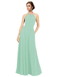 Mint Green A-Line Halter Sleeveless Long Bridesmaid Dress Taylor