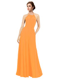 Orange A-Line Halter Sleeveless Long Bridesmaid Dress Taylor
