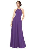 Plum Purple A-Line Halter Sleeveless Long Bridesmaid Dress Taylor