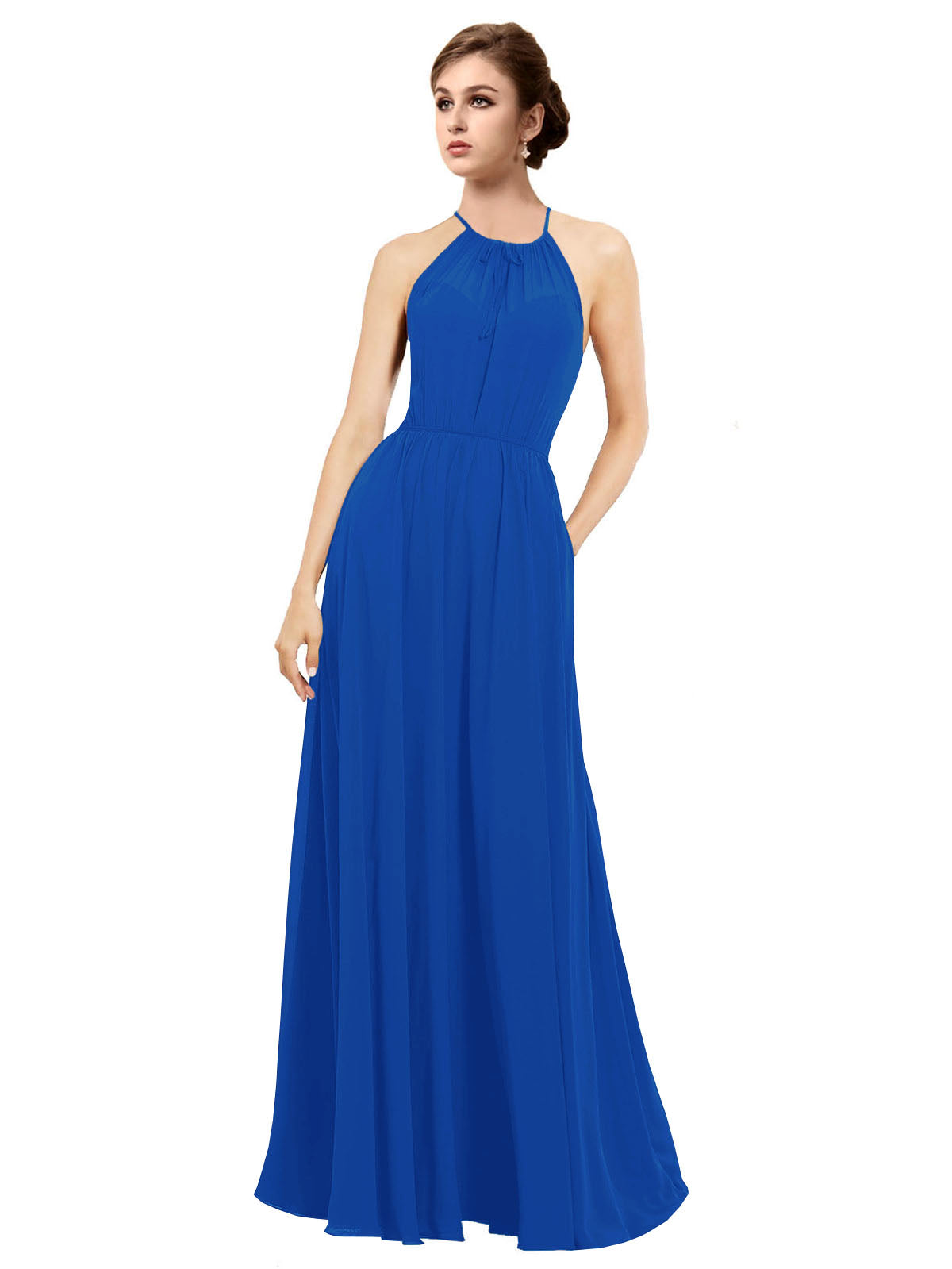 Royal Blue A-Line Halter Sleeveless Long Bridesmaid Dress Taylor