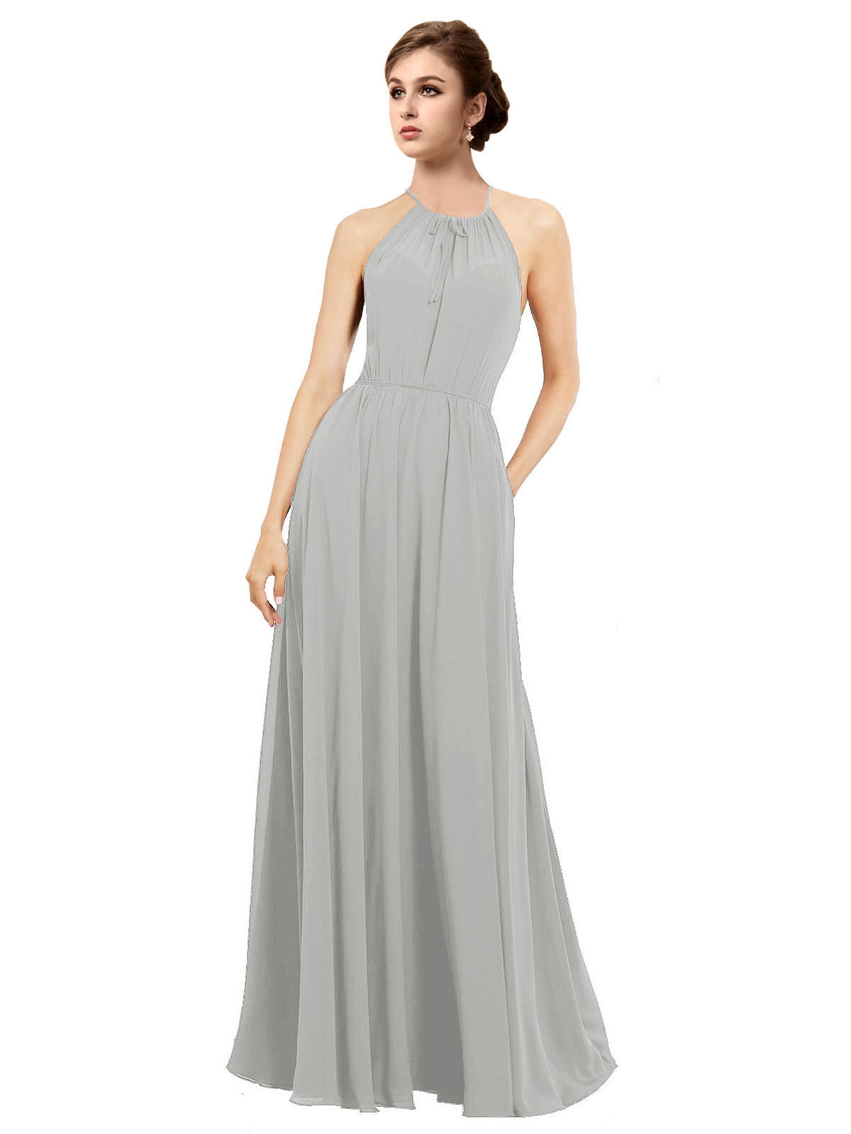 Silver A-Line Halter Sleeveless Long Bridesmaid Dress Taylor
