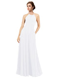 White A-Line Halter Sleeveless Long Bridesmaid Dress Taylor