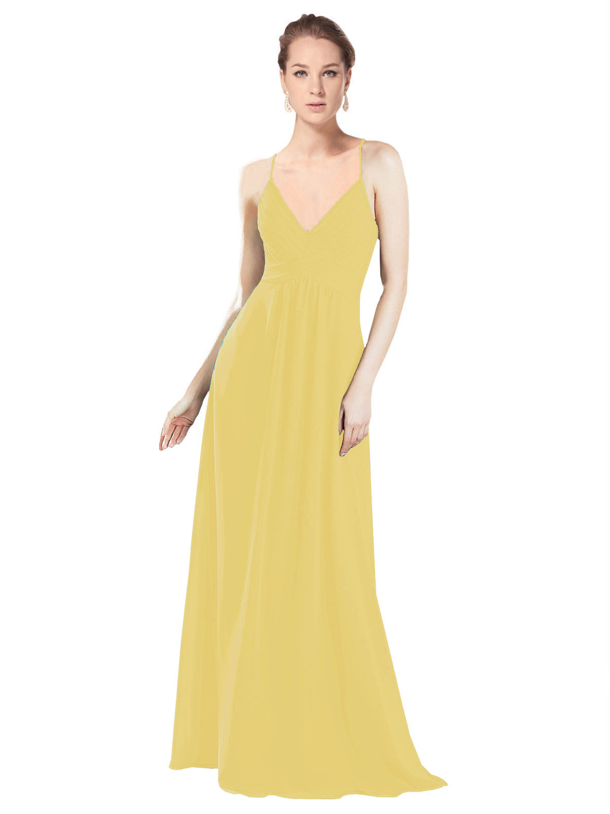 Daffodil A-Line V-Neck Spaghetti Straps Long Bridesmaid Dress Hadley