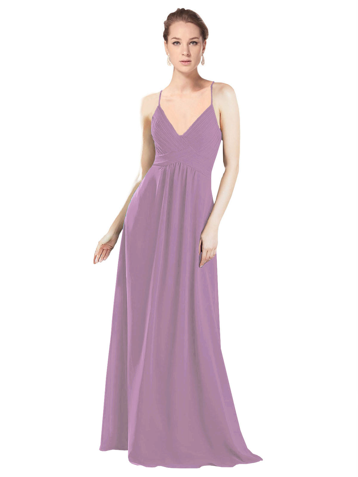 Dark Lavender A-Line V-Neck Spaghetti Straps Long Bridesmaid Dress Hadley