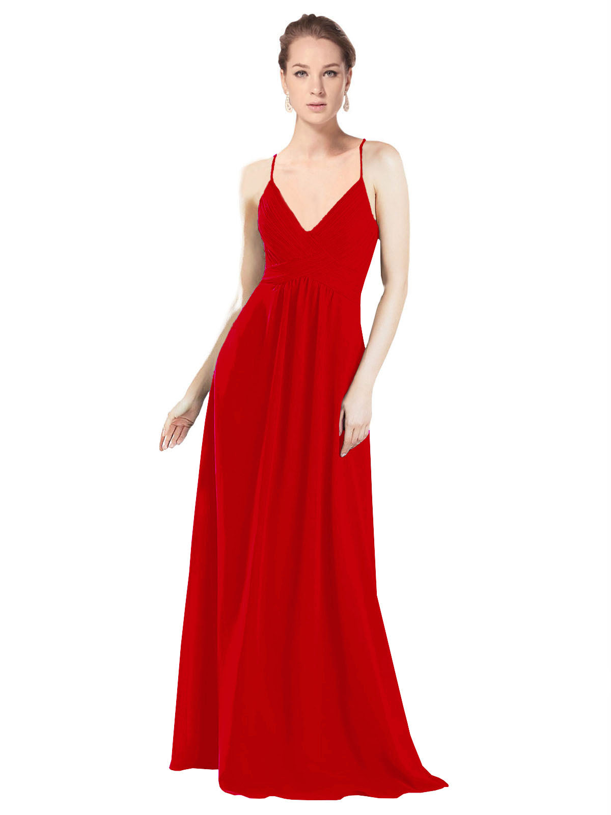 Dark Red A-Line V-Neck Spaghetti Straps Long Bridesmaid Dress Hadley