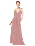 Dusty Pink A-Line V-Neck Spaghetti Straps Long Bridesmaid Dress Hadley