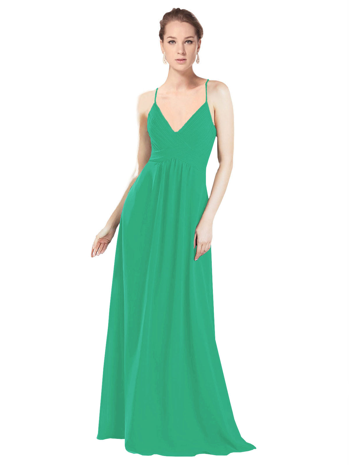 Emerald Green A-Line V-Neck Spaghetti Straps Long Bridesmaid Dress Hadley