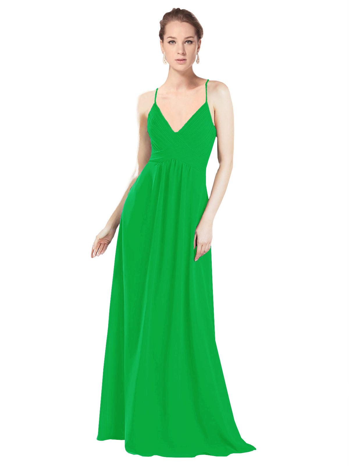 Green A-Line V-Neck Spaghetti Straps Long Bridesmaid Dress Hadley