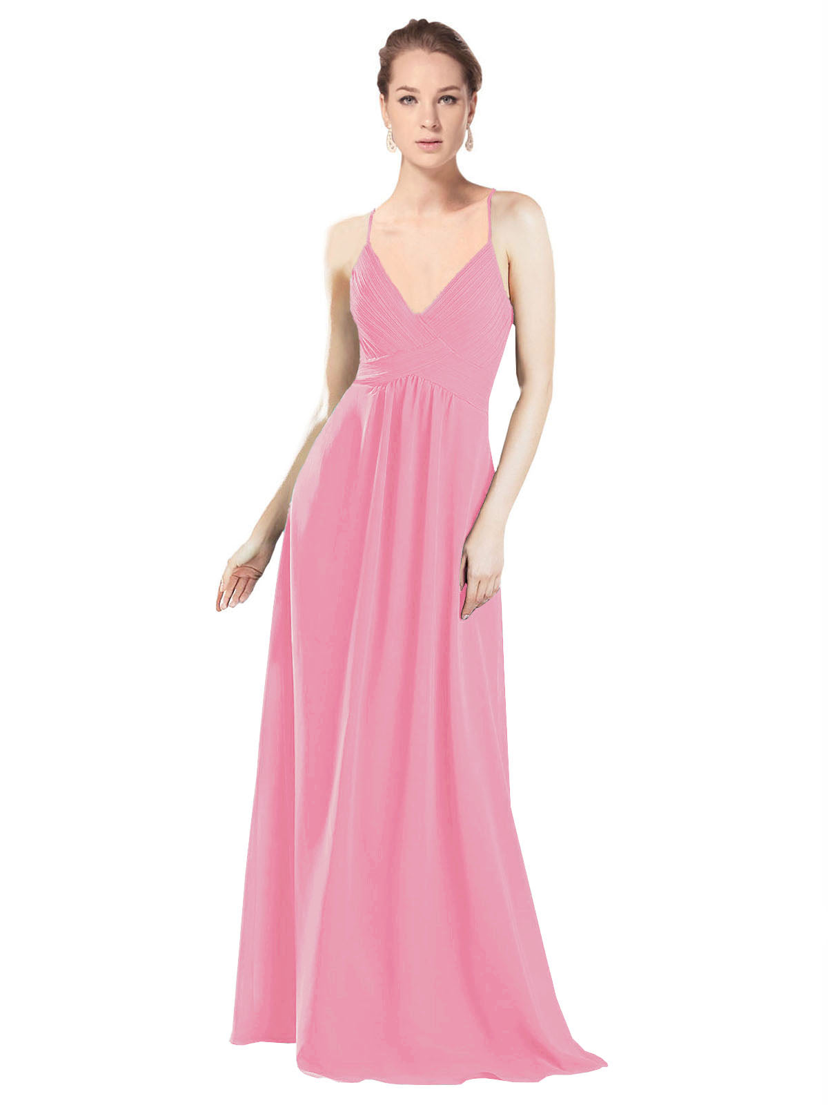 Hot Pink A-Line V-Neck Spaghetti Straps Long Bridesmaid Dress Hadley