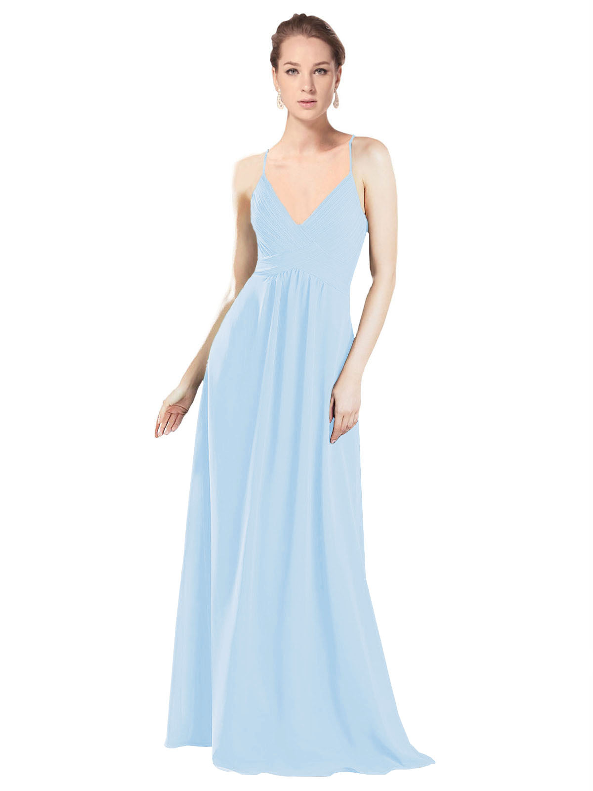 Light Sky Blue A-Line V-Neck Spaghetti Straps Long Bridesmaid Dress Hadley