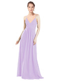 Lilac A-Line V-Neck Spaghetti Straps Long Bridesmaid Dress Hadley