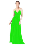 Lime Green A-Line V-Neck Spaghetti Straps Long Bridesmaid Dress Hadley