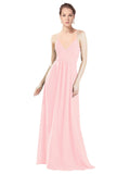 Pink A-Line V-Neck Spaghetti Straps Long Bridesmaid Dress Hadley