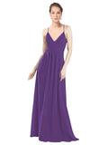 Plum Purple A-Line V-Neck Spaghetti Straps Long Bridesmaid Dress Hadley
