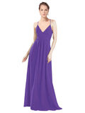 Purple A-Line V-Neck Spaghetti Straps Long Bridesmaid Dress Hadley
