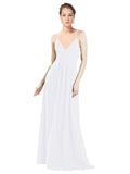 White A-Line V-Neck Spaghetti Straps Long Bridesmaid Dress Hadley