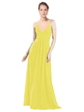 Yellow A-Line V-Neck Spaghetti Straps Long Bridesmaid Dress Hadley
