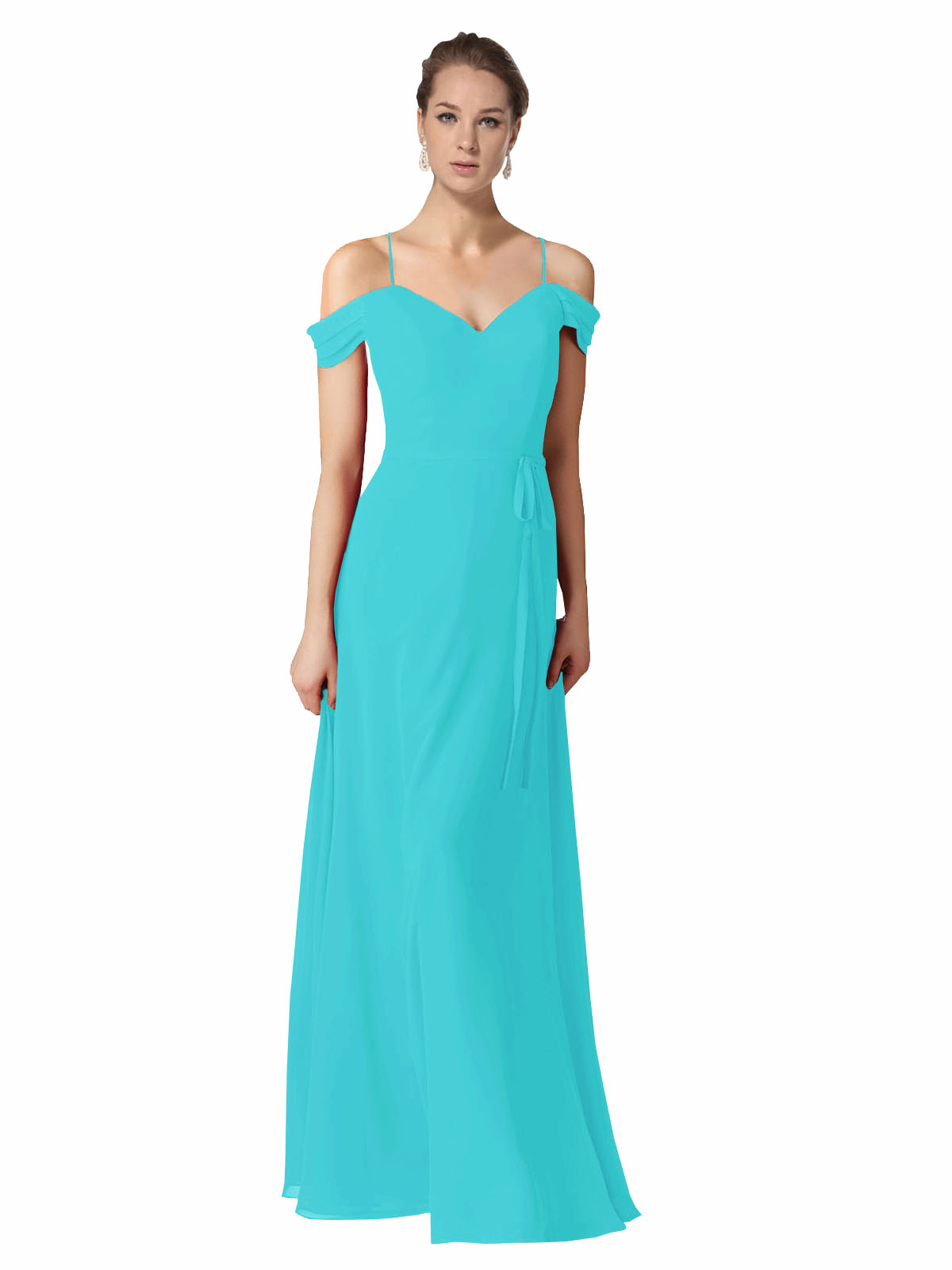 Aqua A-Line Sweetheart Off the Shoulder Long Bridesmaid Dress Alyssa