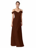 Chocolate A-Line Sweetheart Off the Shoulder Long Bridesmaid Dress Alyssa
