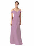 Dark Lavender A-Line Sweetheart Off the Shoulder Long Bridesmaid Dress Alyssa