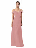Dusty Pink A-Line Sweetheart Off the Shoulder Long Bridesmaid Dress Alyssa