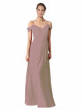 Dusty Rose A-Line Sweetheart Off the Shoulder Long Bridesmaid Dress Alyssa