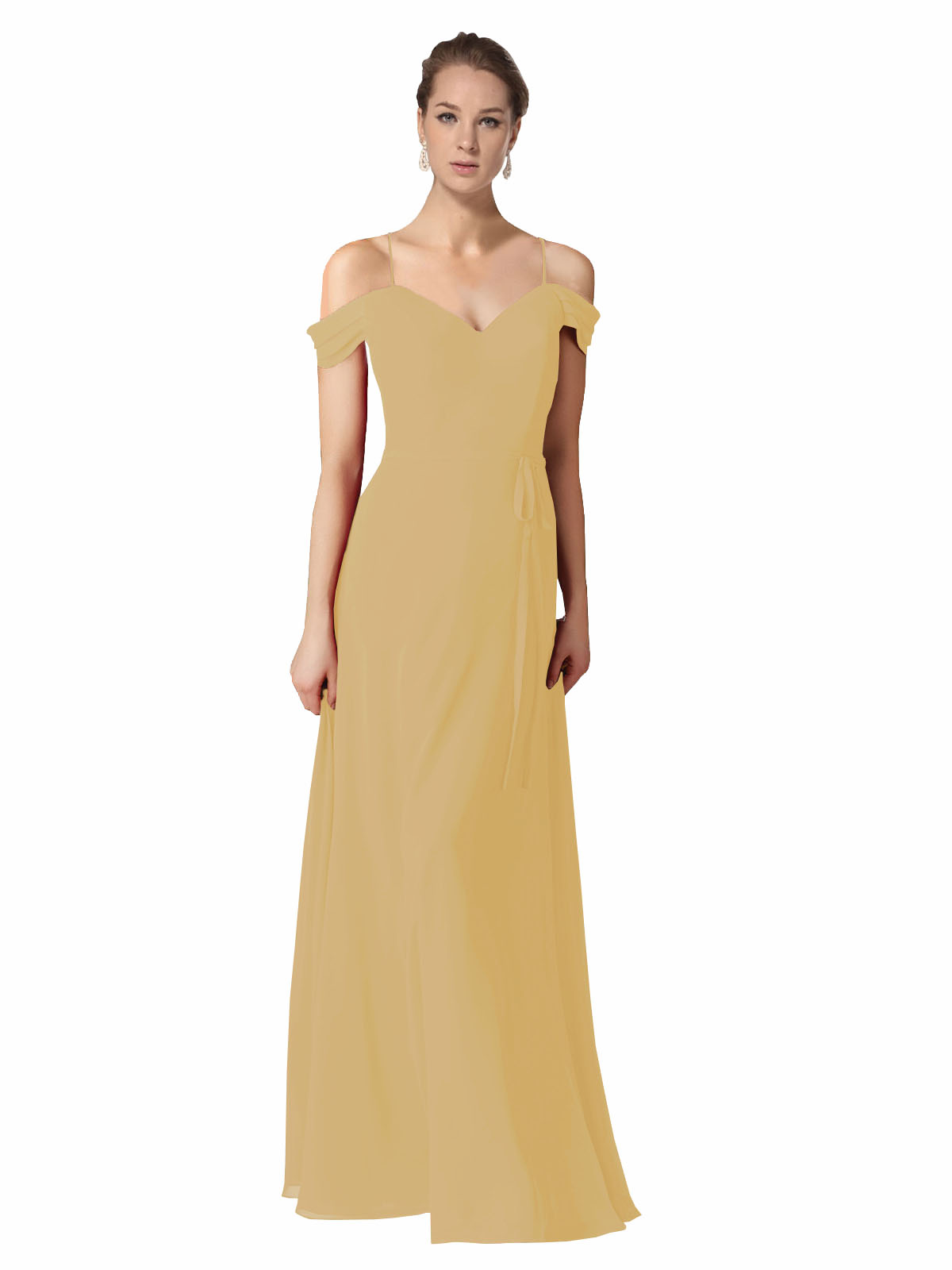 Gold A-Line Sweetheart Off the Shoulder Long Bridesmaid Dress Alyssa