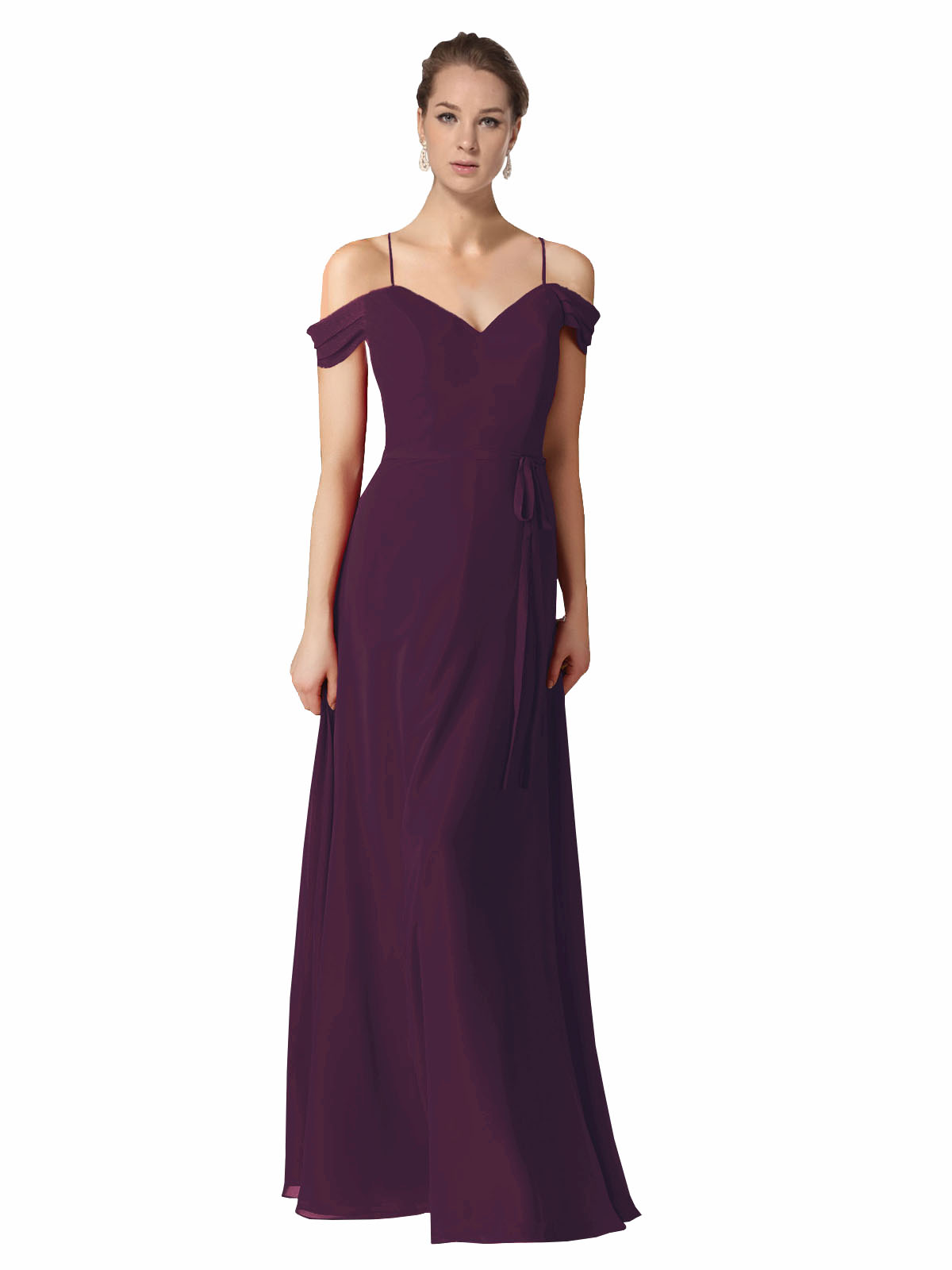 Grape A-Line Sweetheart Off the Shoulder Long Bridesmaid Dress Alyssa