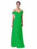 Green A-Line Sweetheart Off the Shoulder Long Bridesmaid Dress Alyssa