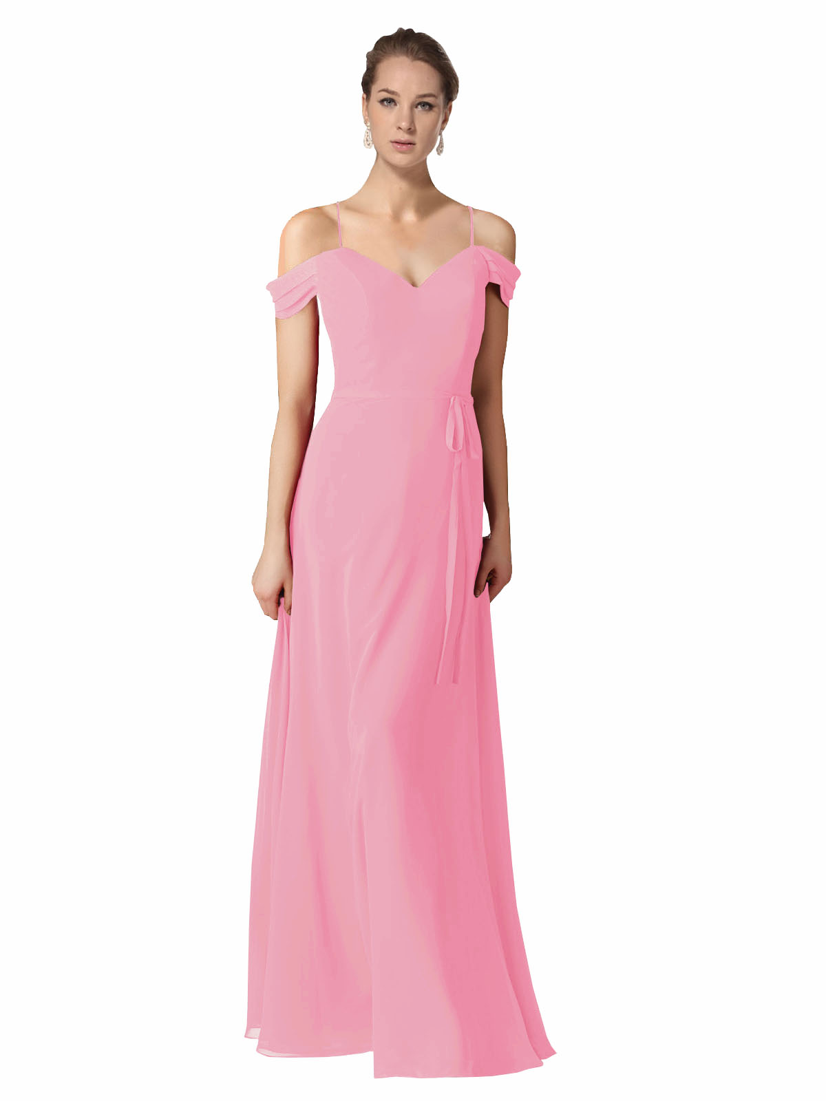 Hot Pink A-Line Sweetheart Off the Shoulder Long Bridesmaid Dress Alyssa