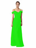Lime Green A-Line Sweetheart Off the Shoulder Long Bridesmaid Dress Alyssa