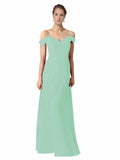 Mint Green A-Line Sweetheart Off the Shoulder Long Bridesmaid Dress Alyssa
