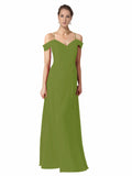 Olive Green A-Line Sweetheart Off the Shoulder Long Bridesmaid Dress Alyssa