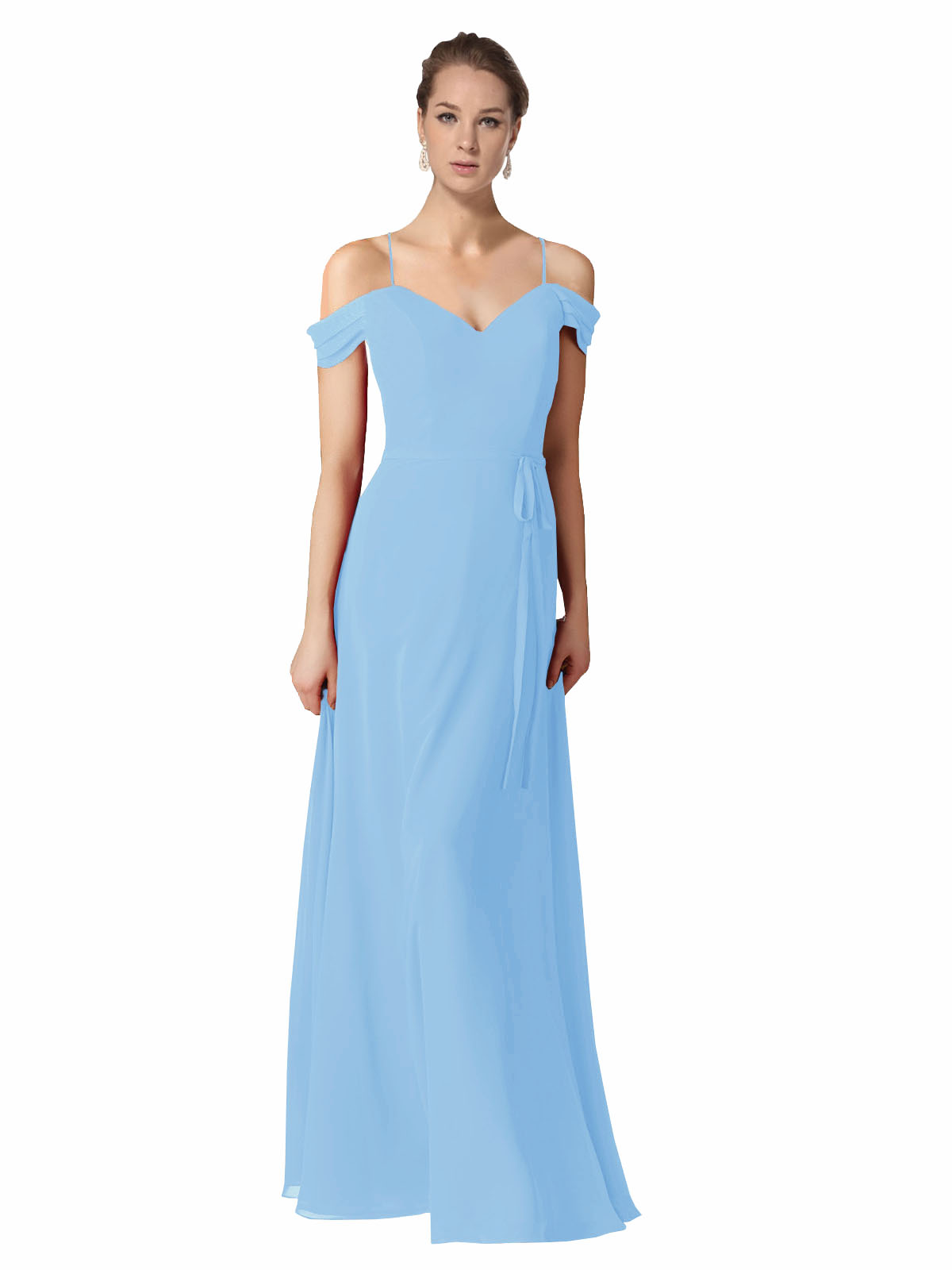 Periwinkle A-Line Sweetheart Off the Shoulder Long Bridesmaid Dress Alyssa