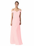 Pink A-Line Sweetheart Off the Shoulder Long Bridesmaid Dress Alyssa