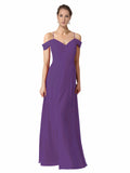 Plum Purple A-Line Sweetheart Off the Shoulder Long Bridesmaid Dress Alyssa