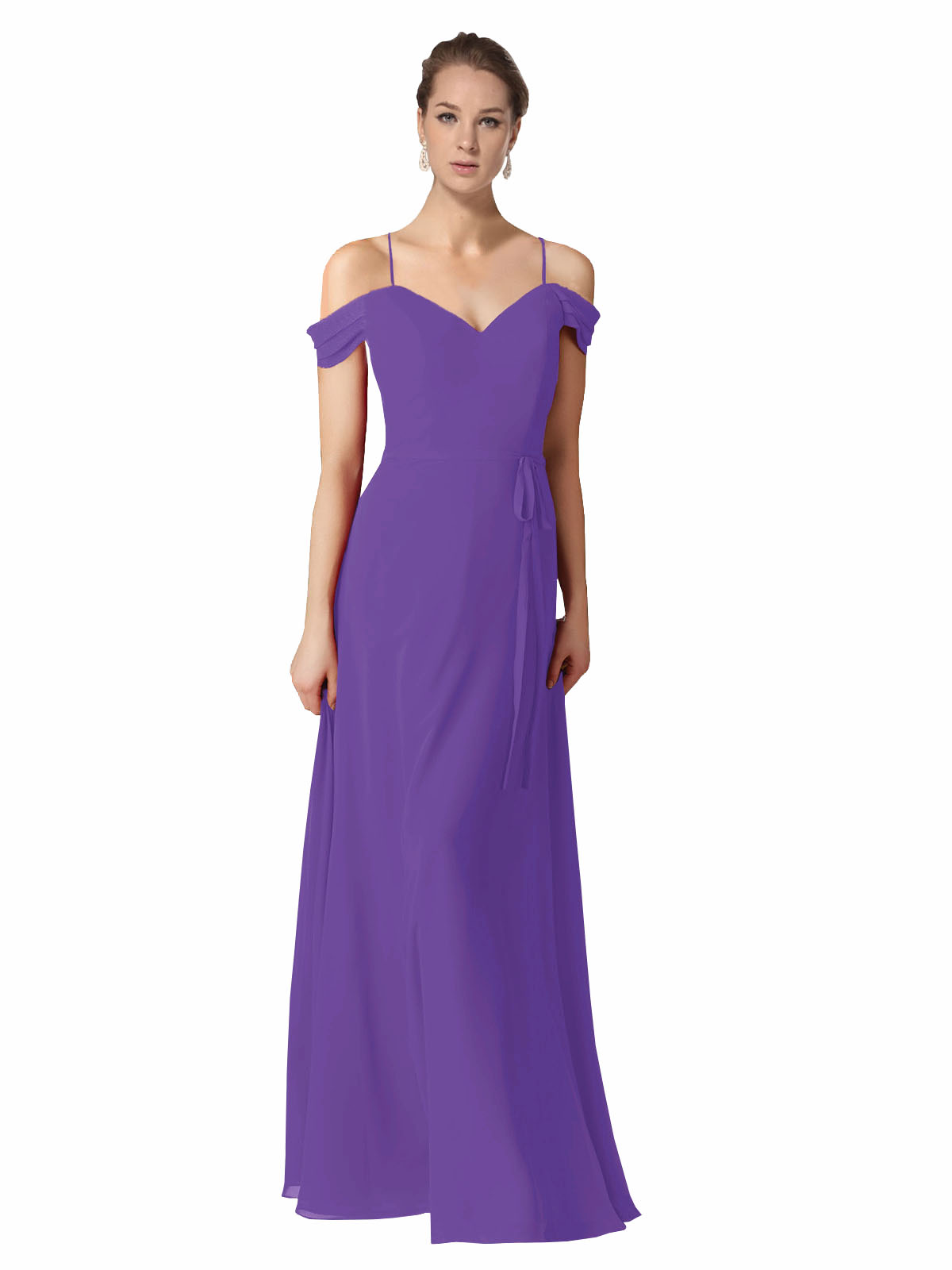 Purple A-Line Sweetheart Off the Shoulder Long Bridesmaid Dress Alyssa
