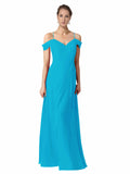 Turquoise A-Line Sweetheart Off the Shoulder Long Bridesmaid Dress Alyssa