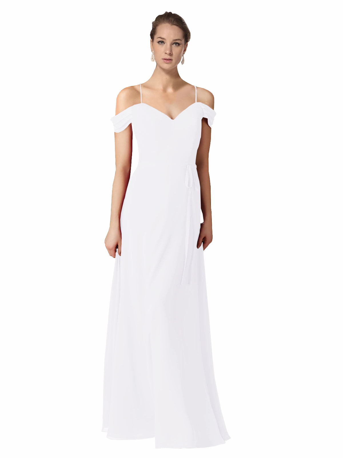 White A-Line Sweetheart Off the Shoulder Long Bridesmaid Dress Alyssa