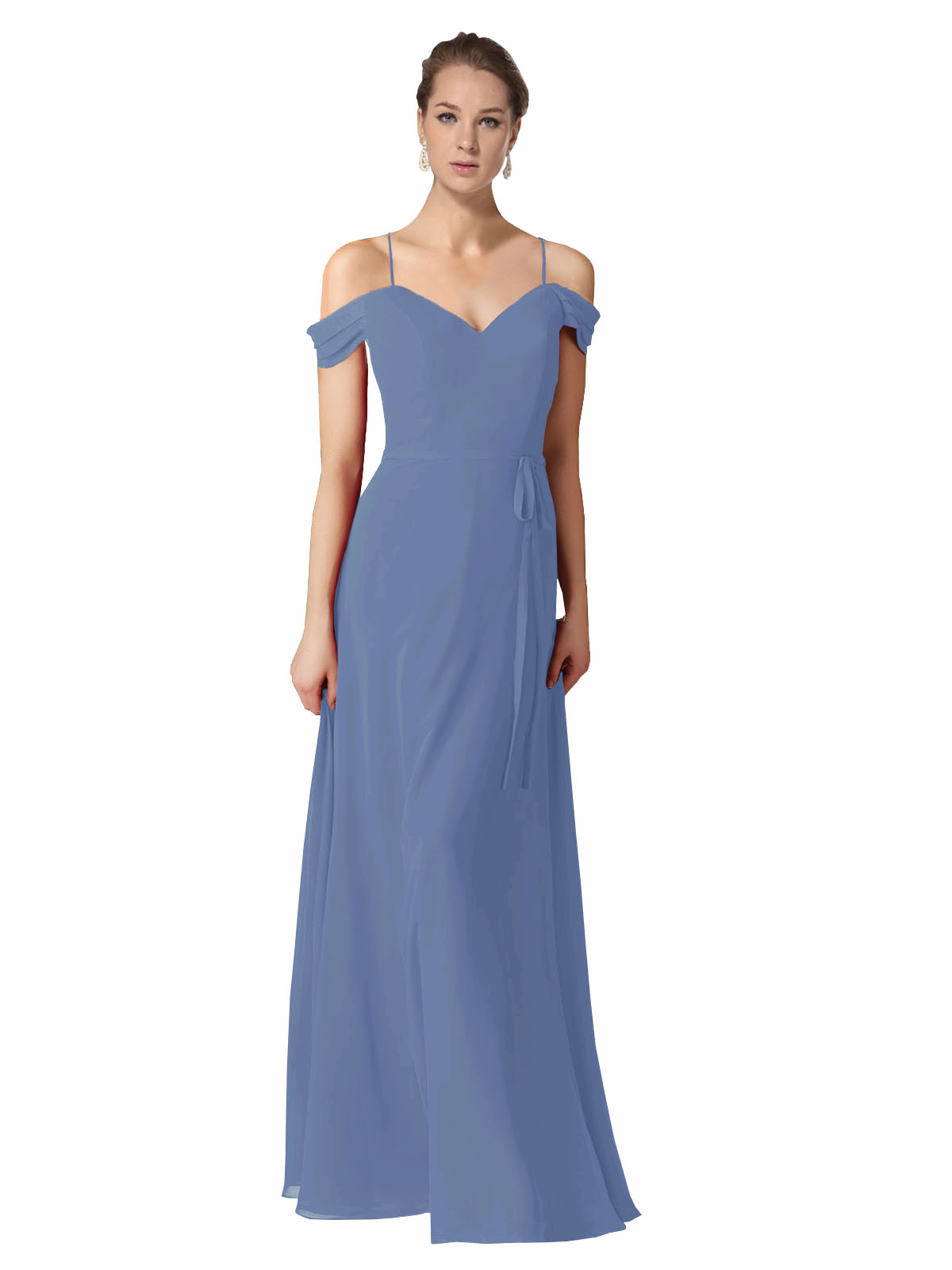 Windsor Blue A-Line Sweetheart Off the Shoulder Long Bridesmaid Dress Alyssa