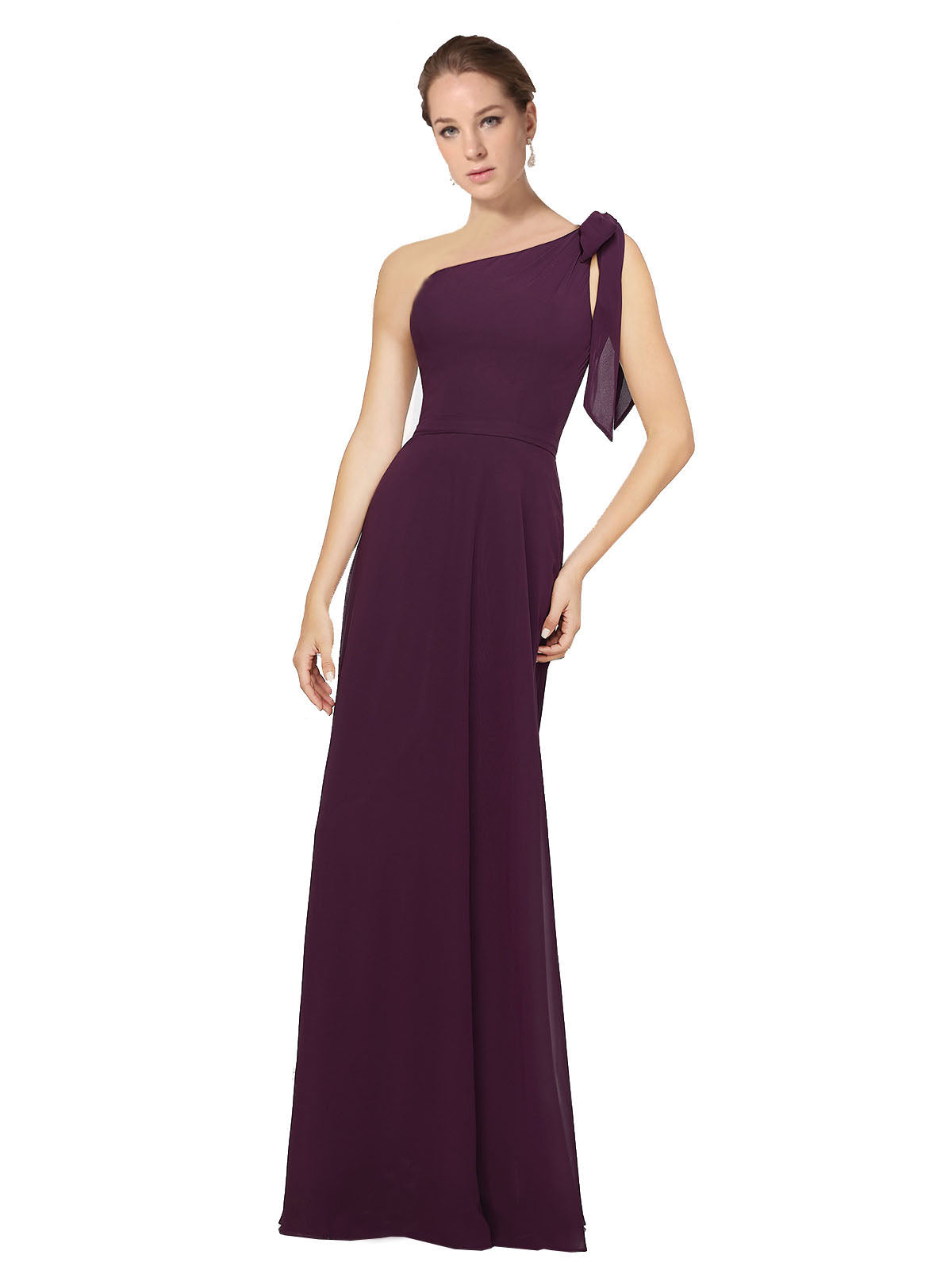 Shop A-Line One Shoulder Floor Length One Shoulder Long Grape Bridesmaid Dresses Rose