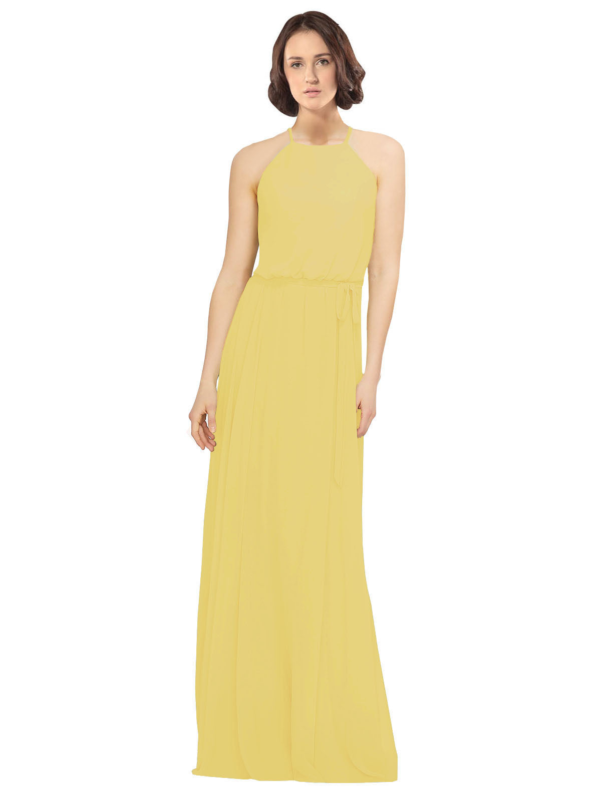 Daffodil A-Line Jewel Sleeveless Long Bridesmaid Dress Ariel