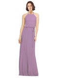 Dark Lavender A-Line Jewel Sleeveless Long Bridesmaid Dress Ariel